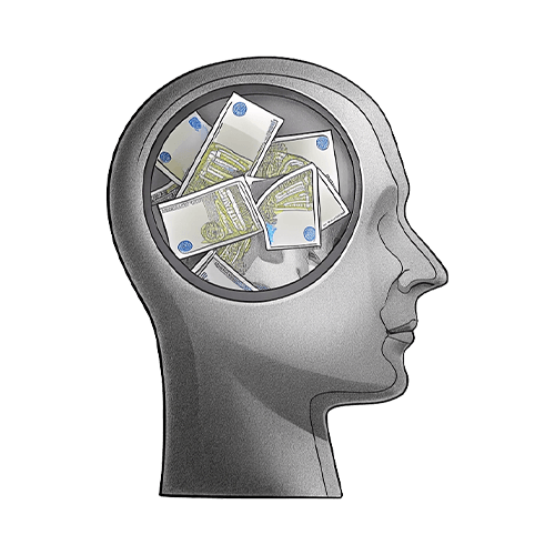 Ein Kopf in dem sich Geld befindet